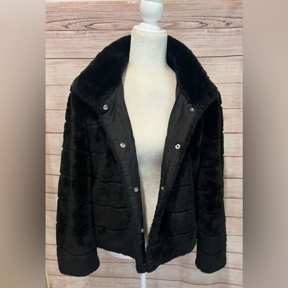 Reversible black faux fur coat size S/M - Picture 5 of 7